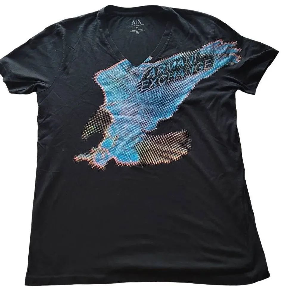 Armani Exchange womens Sz Medium black logo printed v neck top
